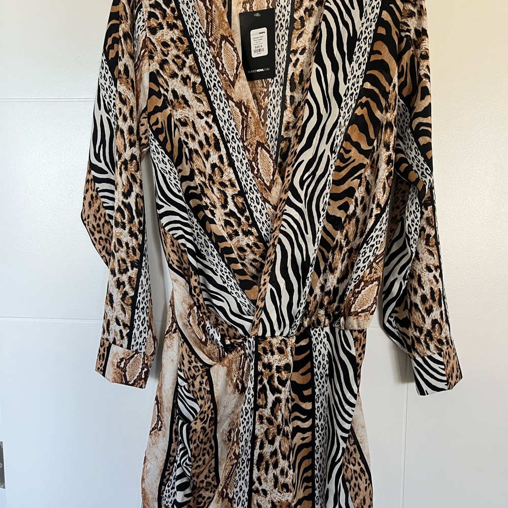 Fashion Nova Animal Print Robe - Black, Brown, White